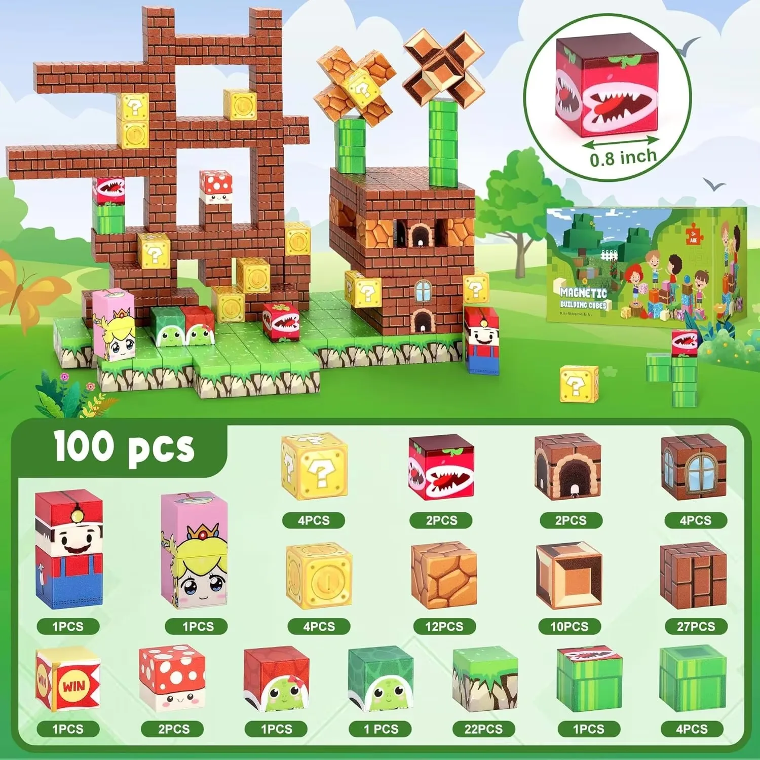 Magnetic cube 100PCS Build Mine Magnet World Super Bro Magnetic Building Elements Sensory Toys for kid OEM