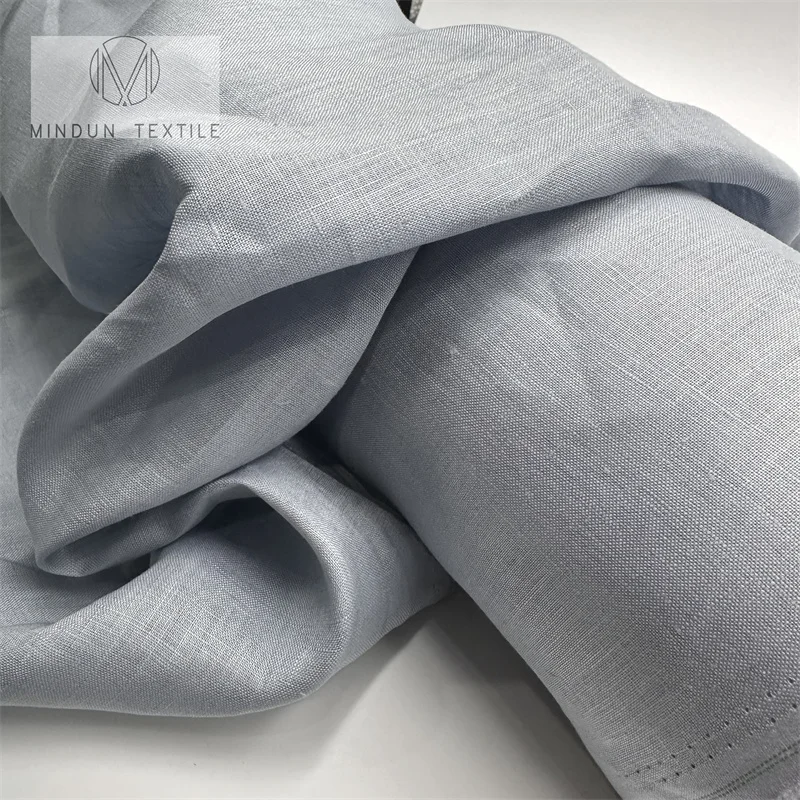 Mindun High Quality 100 % Linen Yarn Dye Fabrics Color Blue 117GSM for Spring and Summer Garments