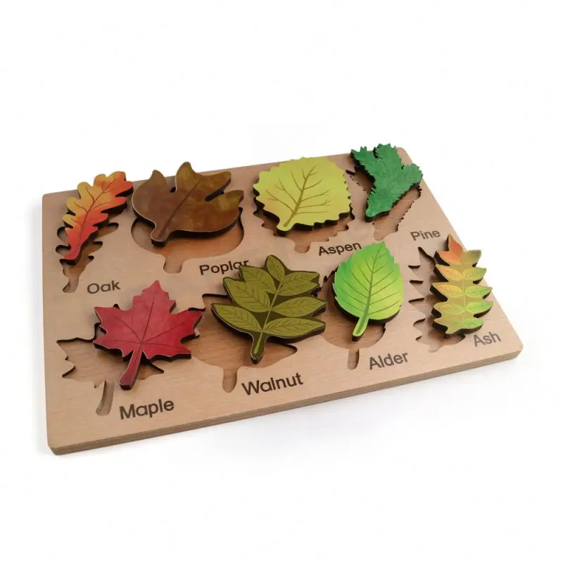 LeaderJoy Nordic Wooden Eco Friendly Toys Wooden Educational Toy Montessori Puzzle Toys With Leavers Shape
