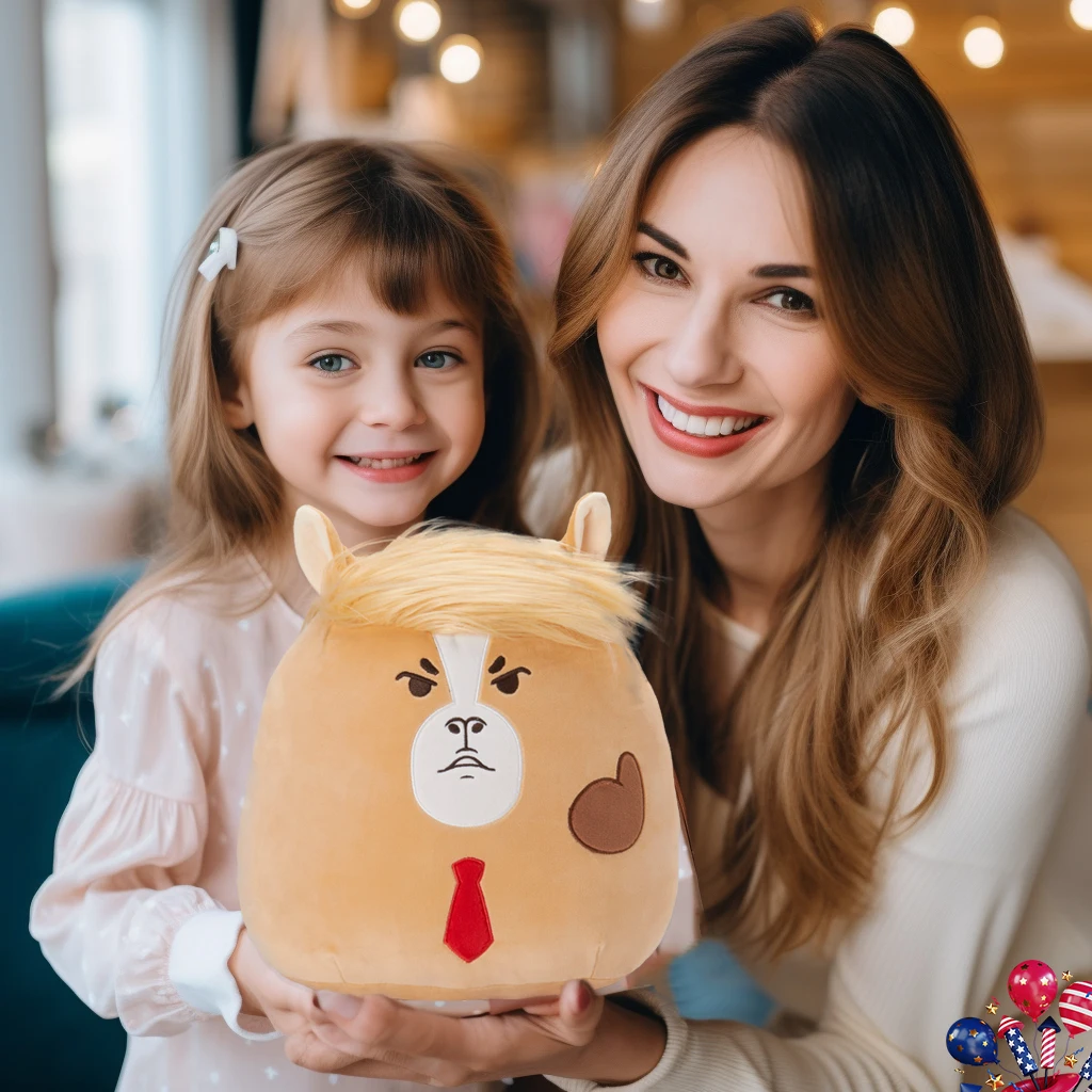 Trumpy Horse squishy plush pillow toy with golden long hair and red hat cartoon stuffed animals gift for friends Donald