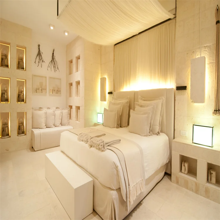 Creation Palace Style Borgo Egnazia Hotel Project Engel White Upholsteried Fabric Bedroom Furniture Set Wooden For Hotel