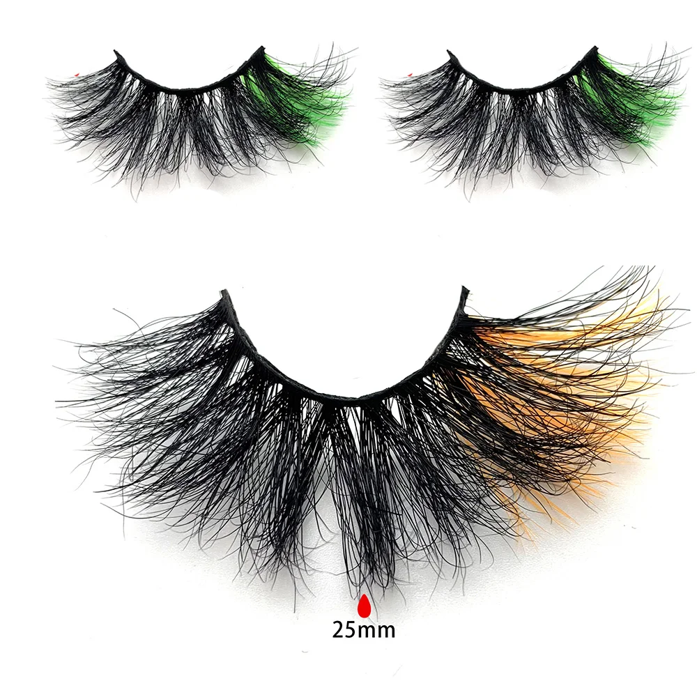 Wispy Colored full strip real mink Lashes 25MM 3D Color fluffy russian False Eye Lashes Colorful Eyelashes