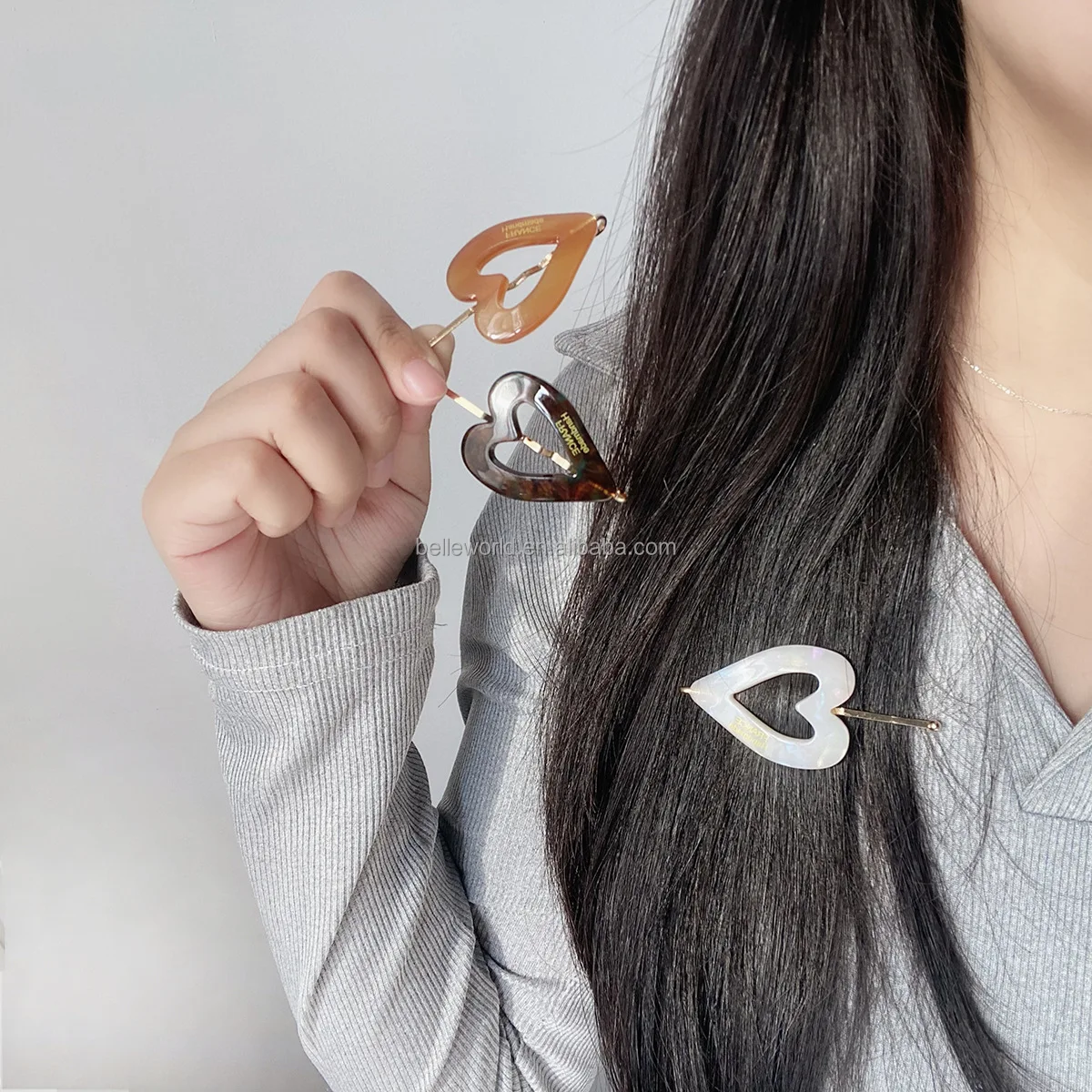 BELLEWORLD New Hot Retro Style France Handmade Heart Metal Hairclip Custom Color Graceful Metal Heart Hair Clip Buckle for Hair
