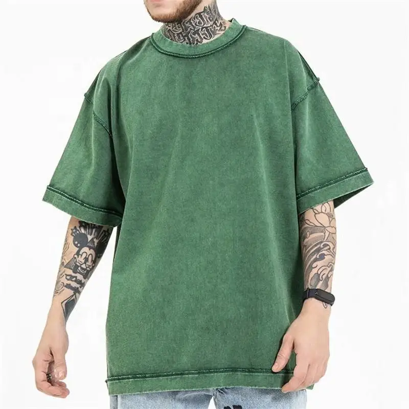 OEM custom Oversize US printed Hip Hop Vintage  Drop Shoulder Heavyweight Premium  Cotton Plain Acid Wash mens oversized t shirt