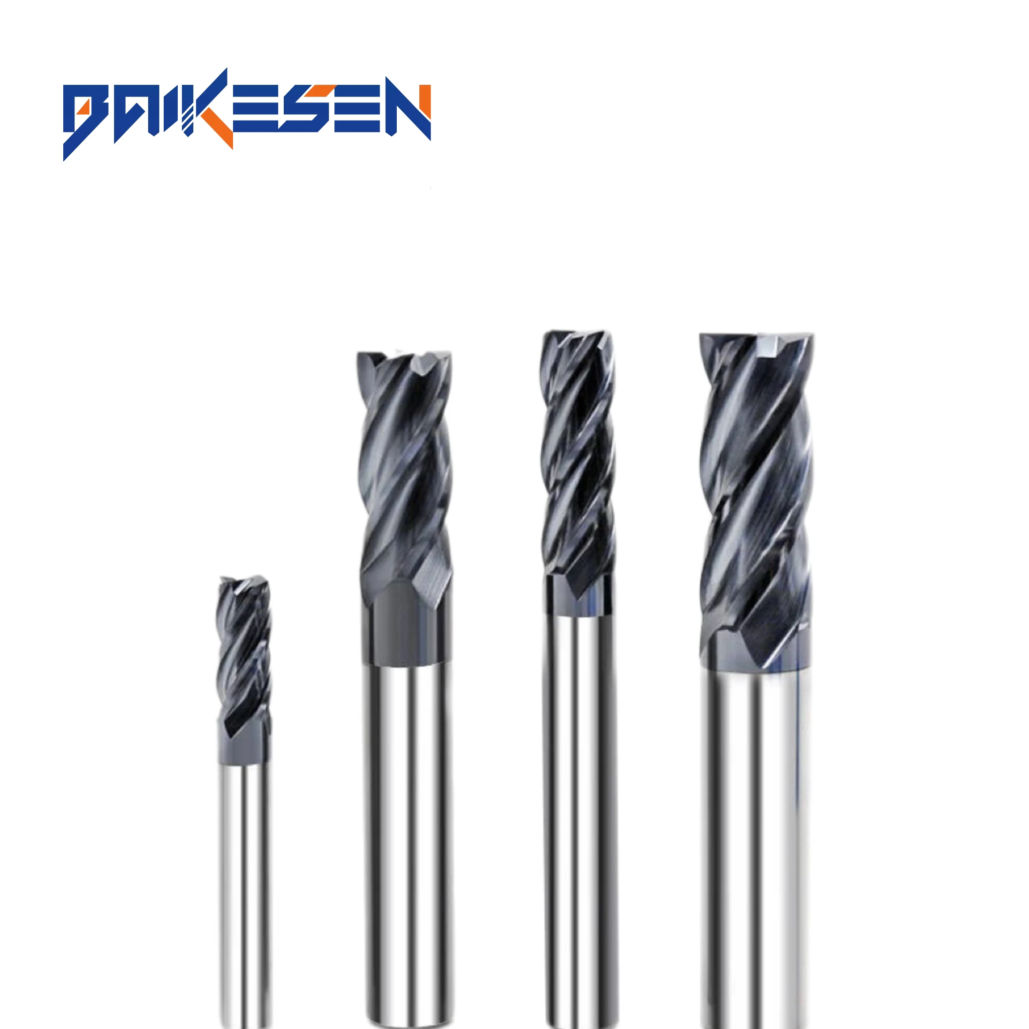 BKS coating Tungsten HRC60 carbide end mill cutter 4 flutes with TiAlN coating Cnc Tools Carbide Steel End Mill