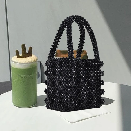Wholesale Fashion Women Best Seller Pearl Beaded Mini Tote Black Girl Hand Bags
