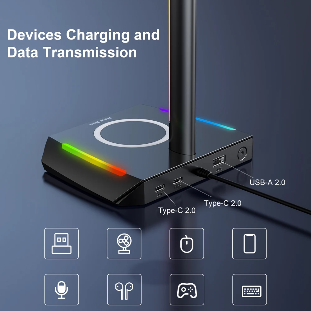 Hot Selling Factory OEM Headphone Holder with Earphone Wireless Charging Headphone Holder rgb Gaming Headset Stand