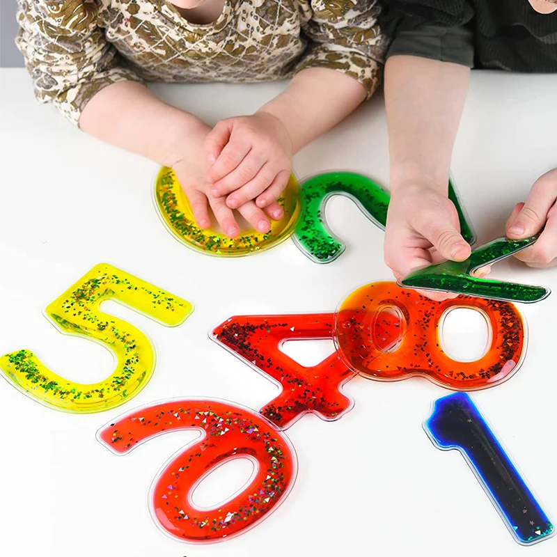 Игрушки Монтессори, цветные заполненные гелем математические цифры/24 буквы, сенсорное обучение, водные бусины, игрушка для дошкольного обучения малышей