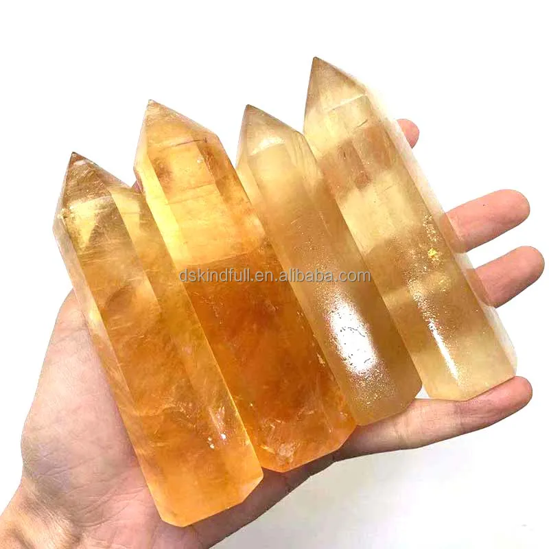 Natural Crystal Point Tower Natural Honey Calcite Stone Crystal wand Healing Calcite Crystal points for sale
