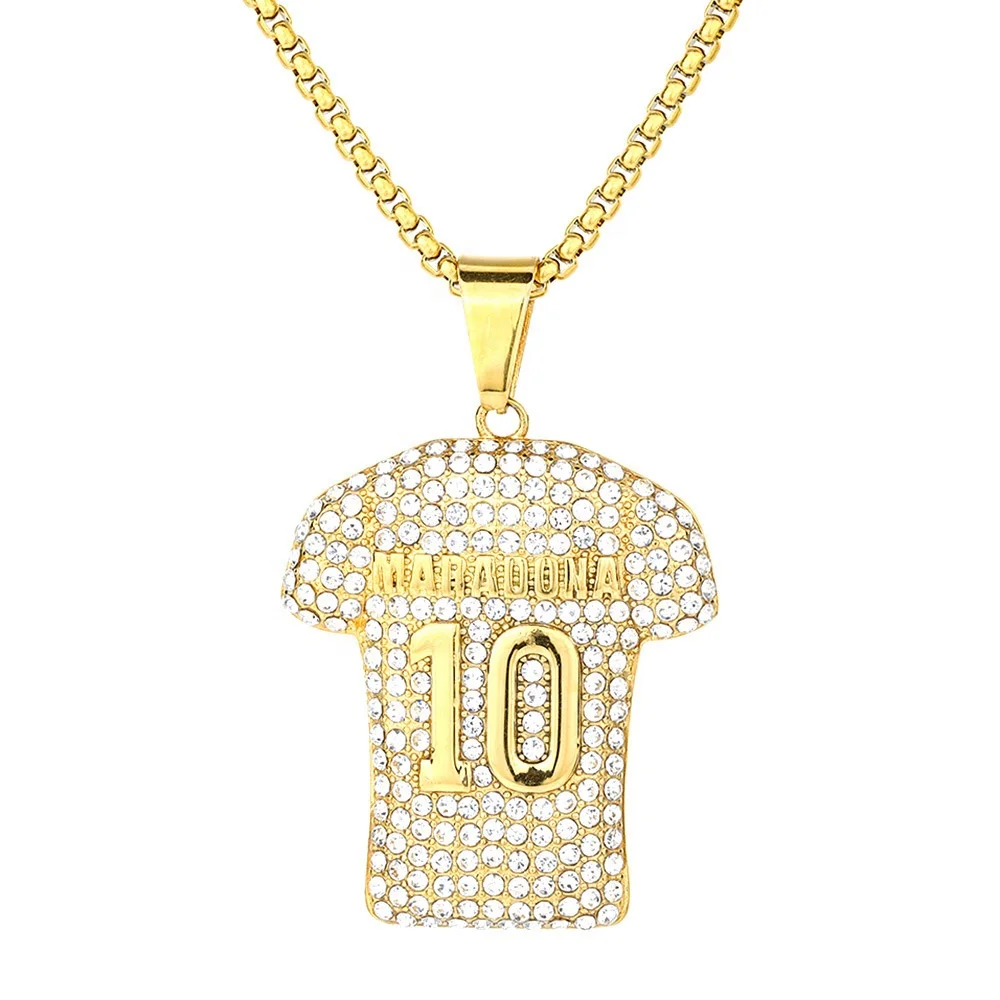 Мужские ожерелья для футбольной одежды подвески из нержавеющей стали с кристаллами и камнями Позолоченные Подвески 18 карат спортивная одежда ювелирные изделия