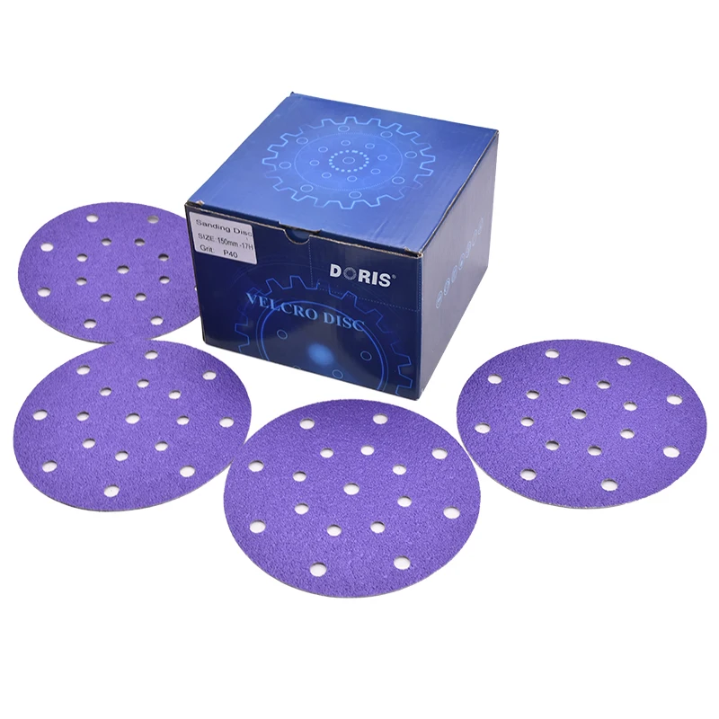 DORIS Purple 150mm Ceramic Hook and Loop Sanding Disc Round Velcro Disc Sandpaper Disc for Removal and Resurfacing Multi Holes