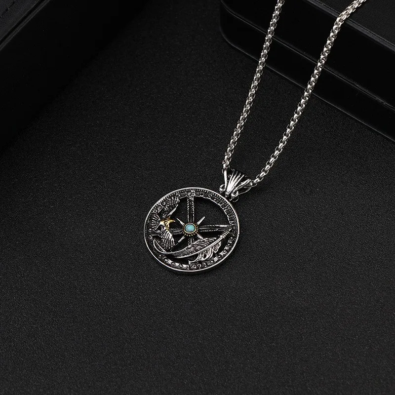 Feather Eagle Compass Necklace Personality Wispy Empty Necklace Pendant
