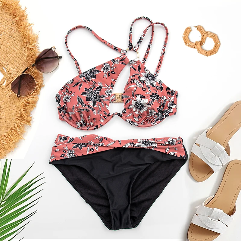 wholesale removable pads beautiful swimsuits bikini transparent daisy-pink plus size swimwear bikini for fat women