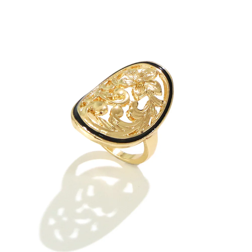 BINSHUO Wholesale Customized Boho Jewelry Hawaiian Flower Frangipani Turtle Gold Plated Black Pearl Women Ring