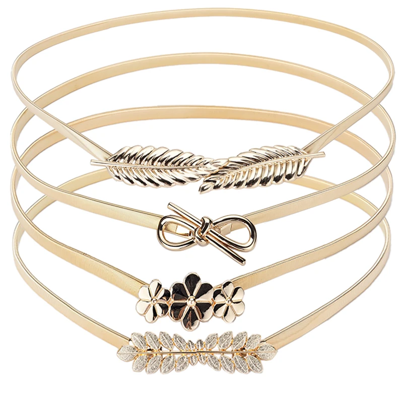 Fashion Lady Gold Elastic Shiny Luxury Skinny Metal Belt Custom Girl Dress Skirt Decoration Metal Chain Waist Belt