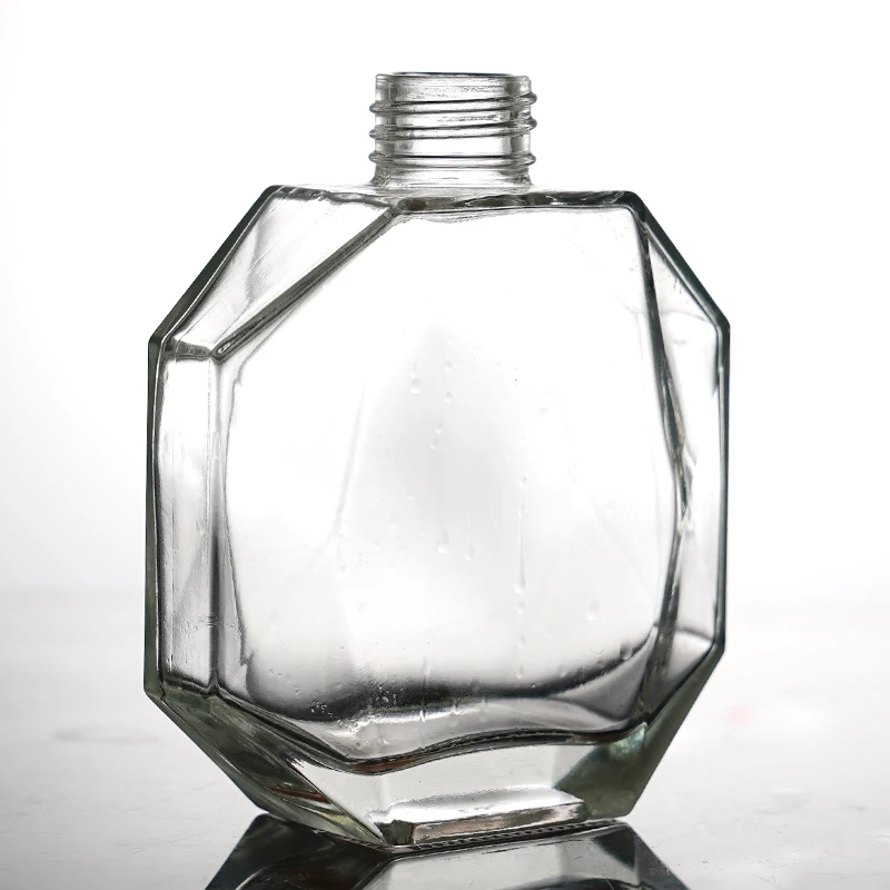 New Design Wholesale Price Private Label Spirits Liqueur White Wine Hexagonal Flat Bottle Glass Wine Bottle