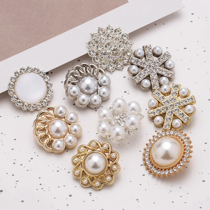Metal Rhinestone Pearl Buttons Embellishments Pearl Brooch Pearl Pendants for Craft Wedding Bouquet Jewelry Making Clothes