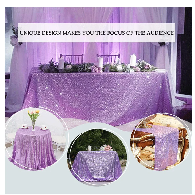 Glitter Sequin Lilac Shiny Rectangular Wedding Table Cloth Square Covers Hotel Banquet Birthday Party Cover