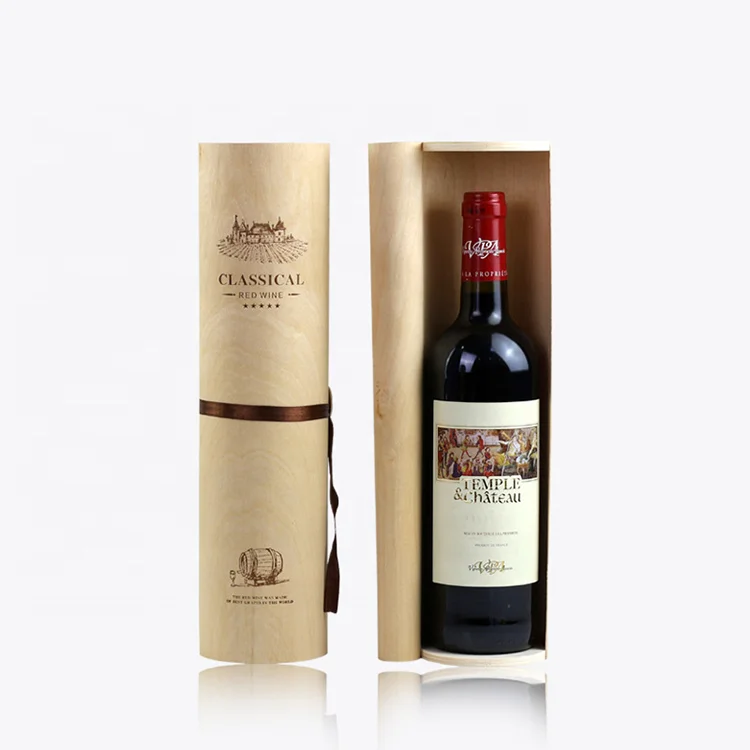 Custom design Wood Cylinder Wine Bottle Box Natural Bentwood Wine Boxes