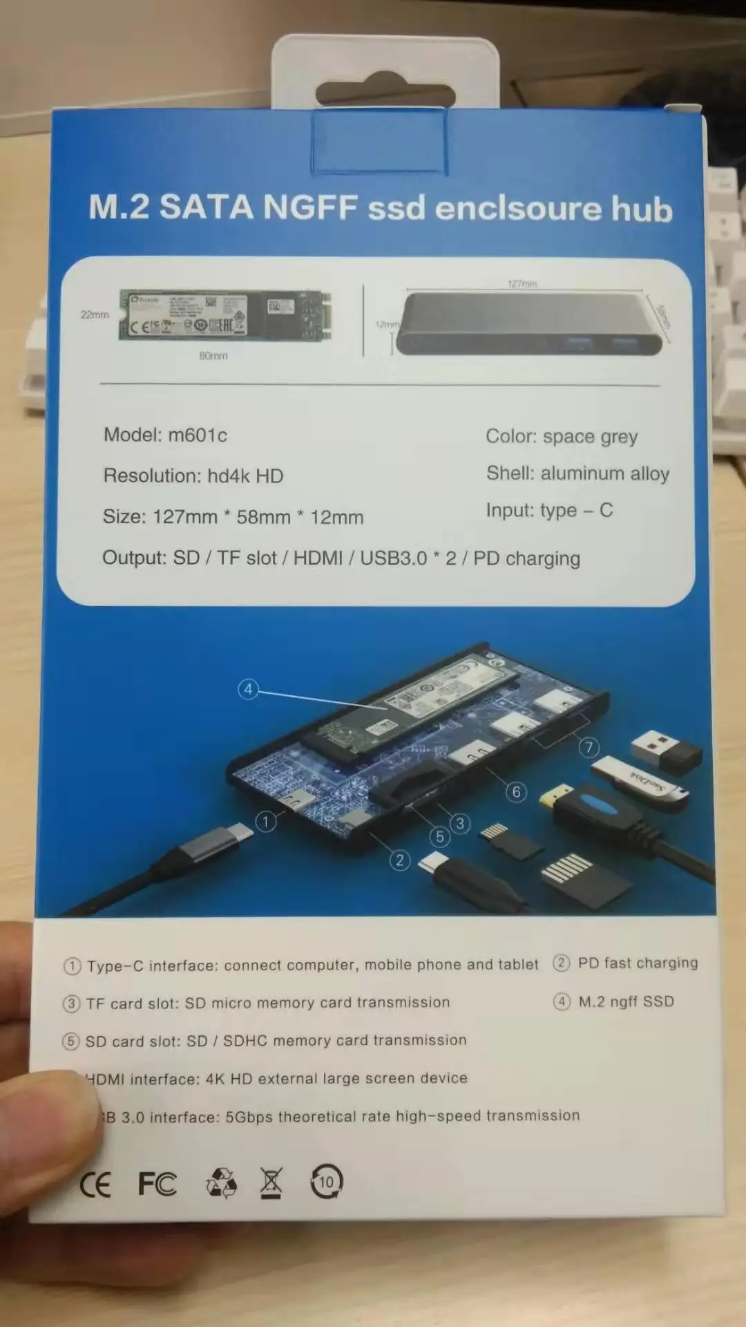 Usb c концентратор BS-MC601 Алюминиевый 6 в 1 Type-C док-станция + M.2 NGFF SSD caseusb для MP ПК ноутбук