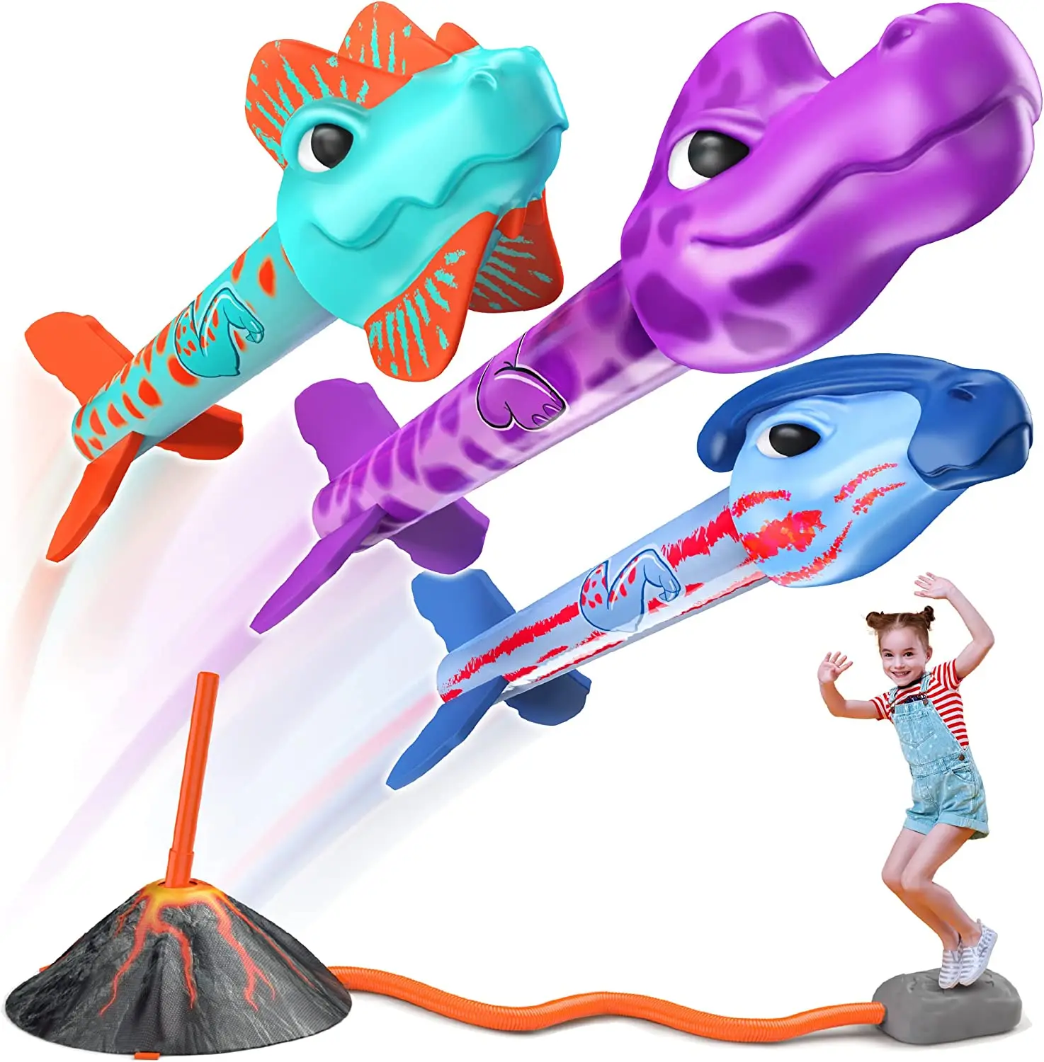 Dino Blasters Gatling Bubble Gun Toy Outdoor Rocket Pressure Launcher Boom Bubble Gun Boat Dinosaur Rocket Launcher For Kids
