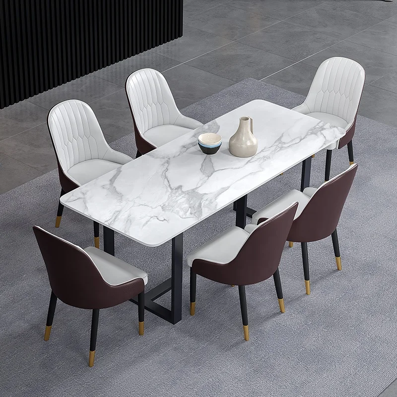 
2021 newest design iron furniture luxury italian marble dining table set for home hotel Modern Furniture 