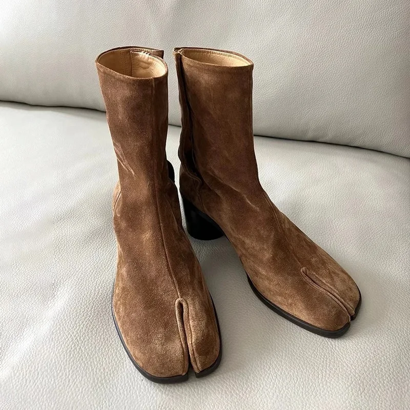 XINZI RAIN Wholesale Female Winter Ankle Boots Classic Split Toe Brown Suede Leather Women Tabi Short Boots