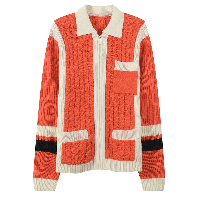 High Quality 2020 Plus Size Fat Women Cardigan Orange Knit Sweater
