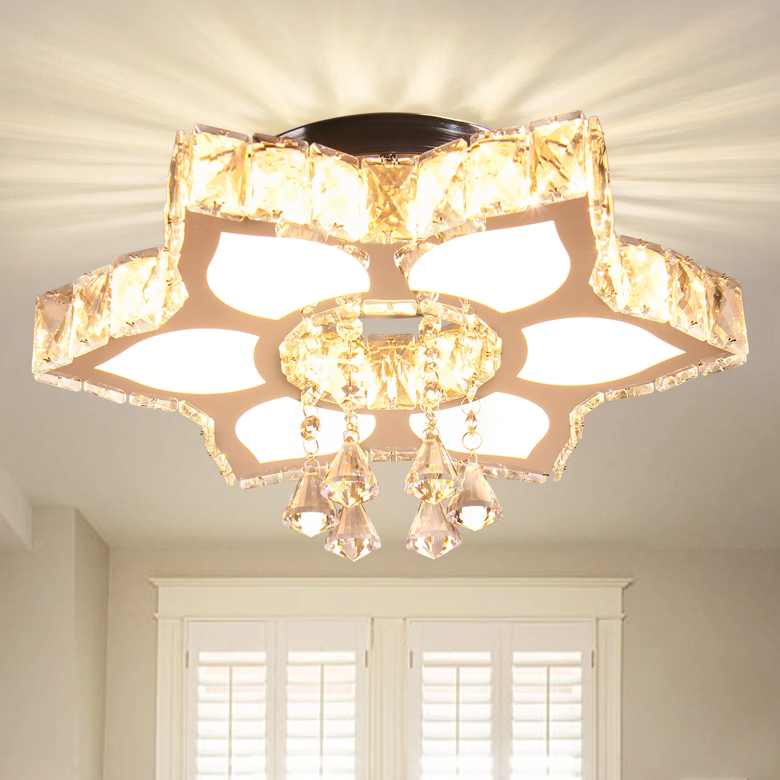 Warm White Plum Blossom Crystal Ceiling Light Practical for Home Decorating Bedroom Study Living Room with LED Switch Control