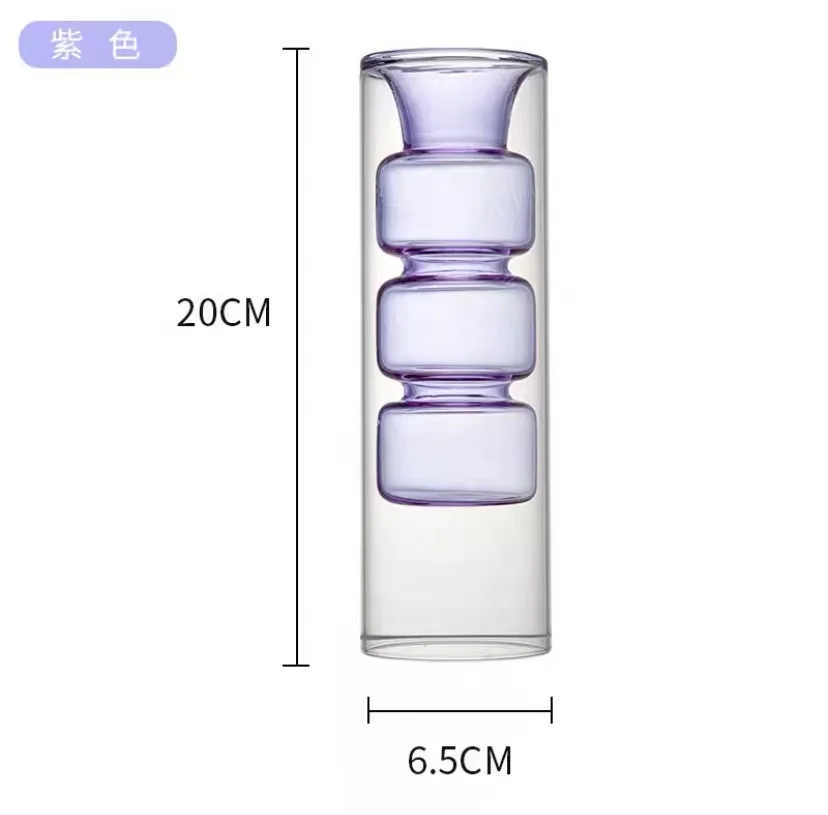 Custom Made Clear Double-wall Glass Petal Vase With Violet Seed For Desktop Decoration Floral Centerpieces