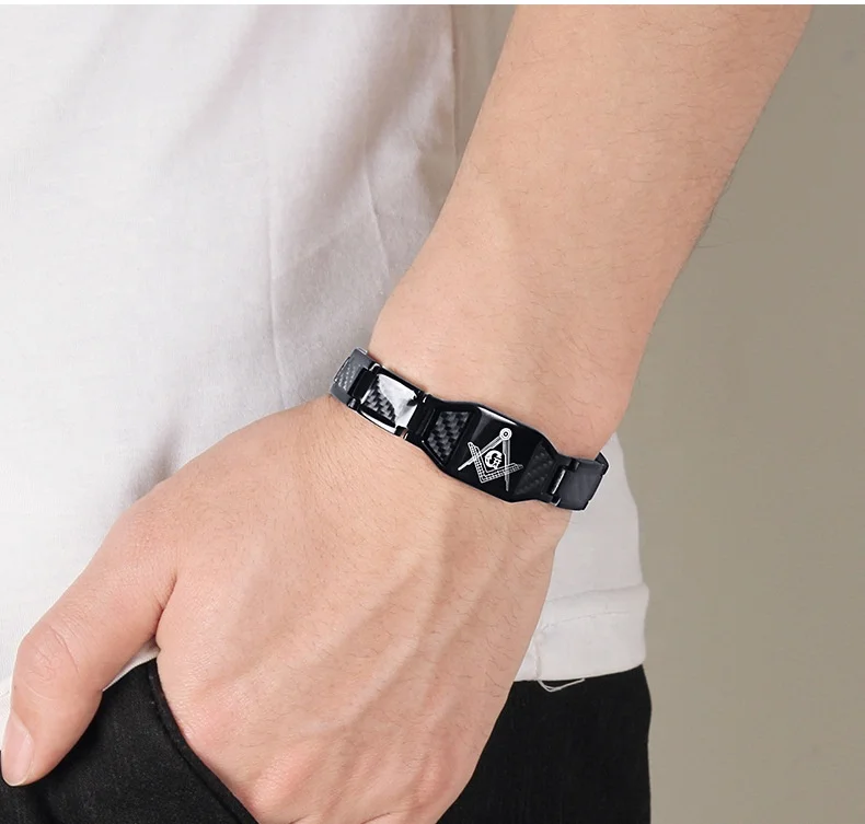 9129 New Design Black 316L Stainless Steel  Bracelet Energy Quantum 4 in One Tourmaline FIR Germanium Lava Stone Bracelets