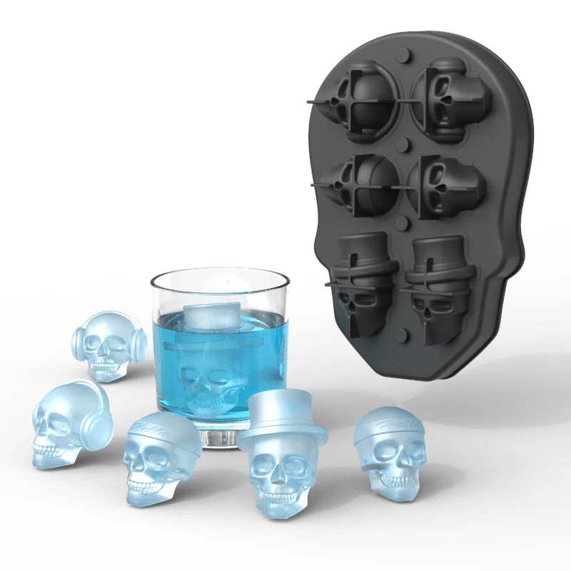 6K11 Old Fashioned Custom Reusable Whisky Freezer 3D Skull Ice Cubes Tray For Drinks