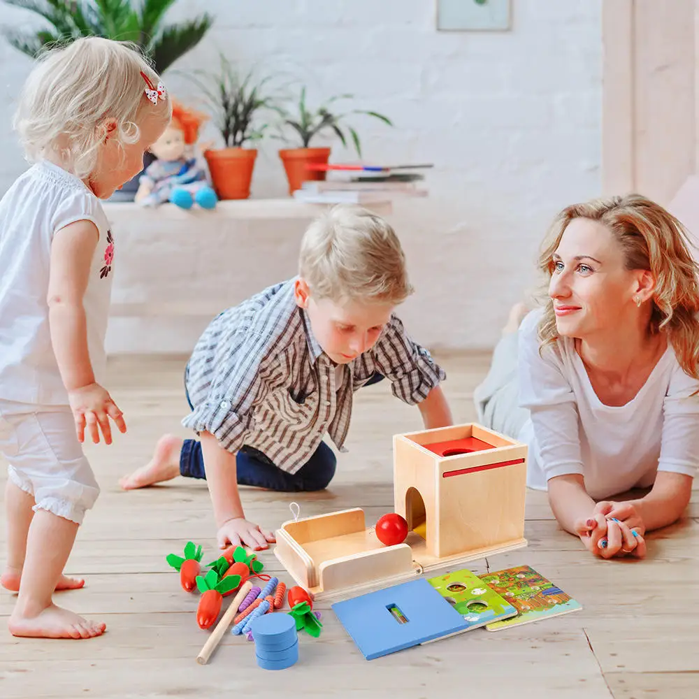 4 in 1Wooden Play Kit Includes Permanent Box Wooden Montessori Baby Toys Gifts for Boys Girls Age 12+ Months