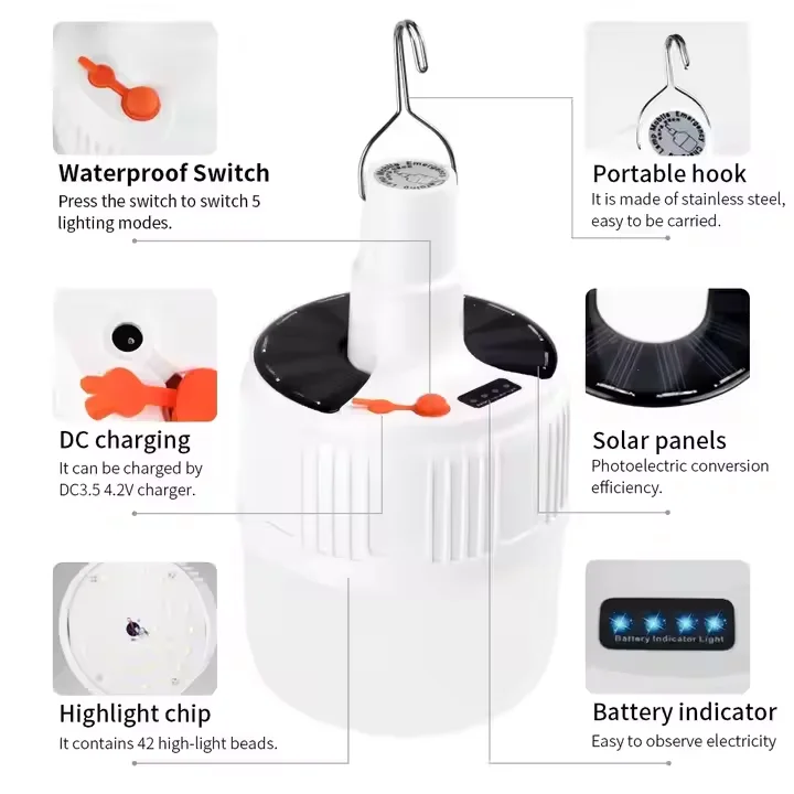 Drop Shipping Portable Waterproof Dimming Camping Tent Rechargeable Emergency Lamp Remote Control Led Solar Emergency Light