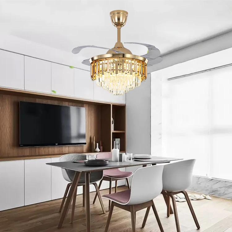 OEM Foldable Chandelier Ceiling Fans With LED Light 42 Inch Invisible Blade