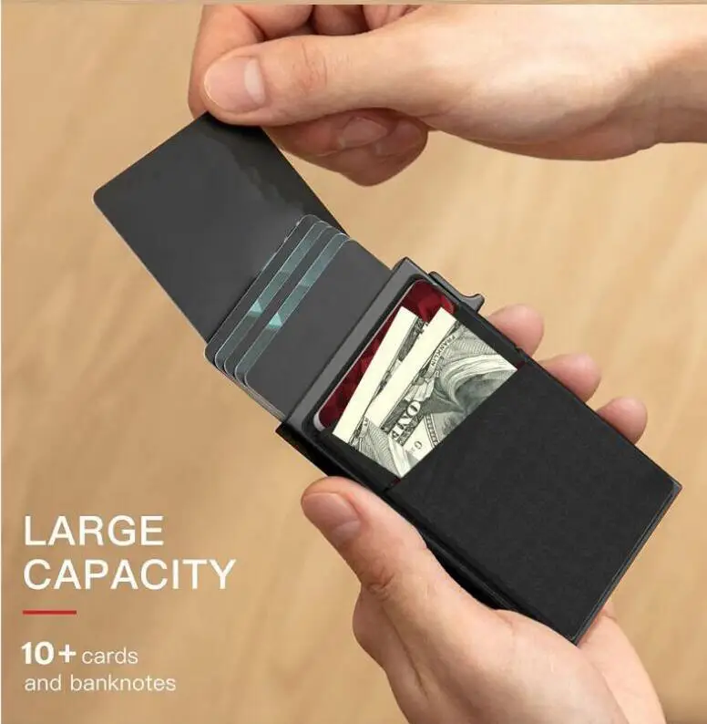 Aluminum Front Pocket Pop Up Wallet RFID Blocking Slim Metal Bank Card Case Holds with Money Pocket