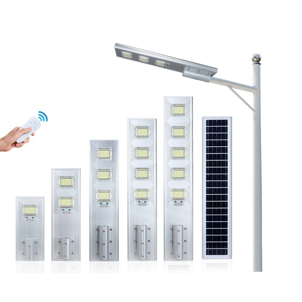 Aluminum smart 100w 150w 200w 250w 300w all in one solar street light outdoor ip65 waterproof solar garden light with pir sensor