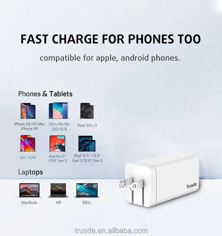 Портативное быстрое зарядное устройство для мобильного телефона USB C PD с двумя портами путешествия 65 Вт/90 Вт/120 вт универсальное ноутбука macbook pro/air