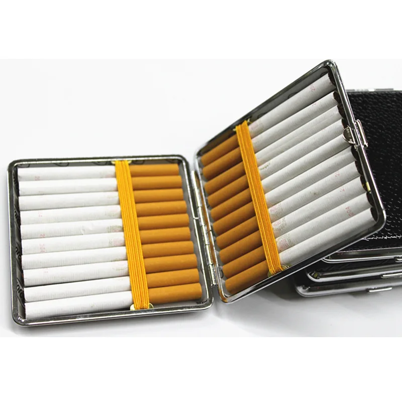 Metal leather cigarette case creative 20 packs with rubber band gift box moisture-proof anti-pressure cigarette case