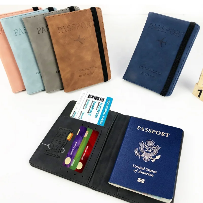 Eco Friendly Faux Leather Travel Wallet RFID blocking Passport Holder With SIM Pocket Band Strap