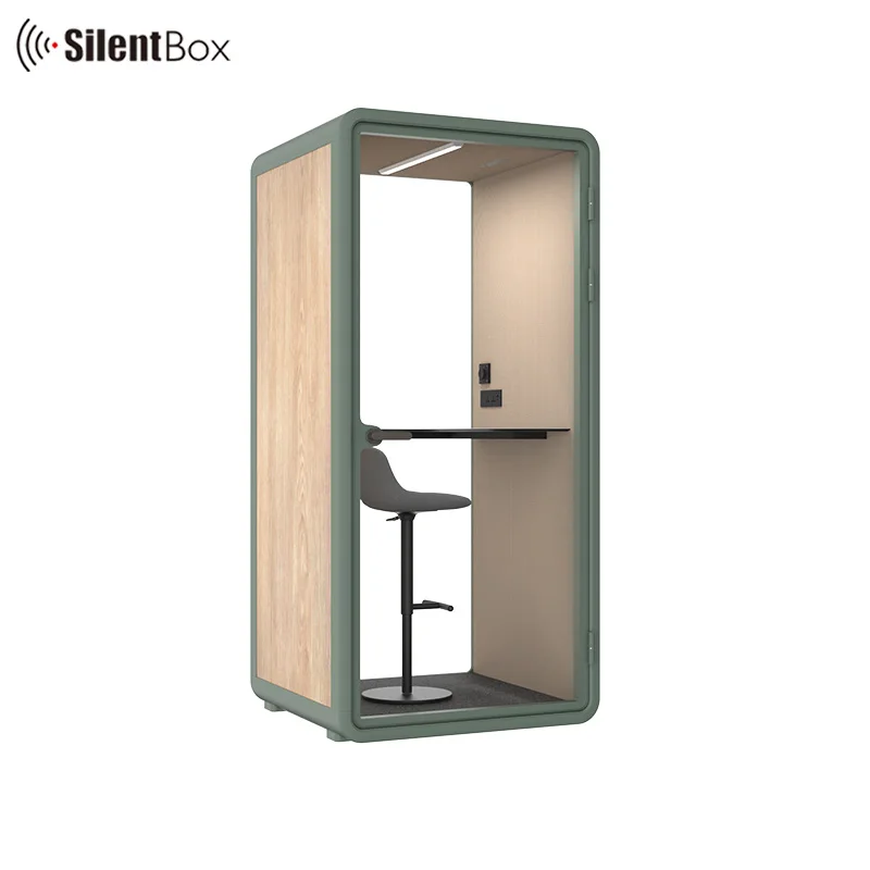 Model small one person booth acoustic office pods personalized silent cabin with optional interior color