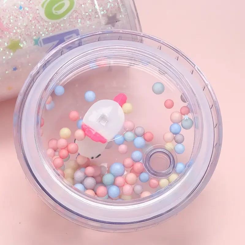 Wholesale cute cartoon girl sipper bottle water bottle plastic sports double-layer tumbler unicorn kids water bottle with straw