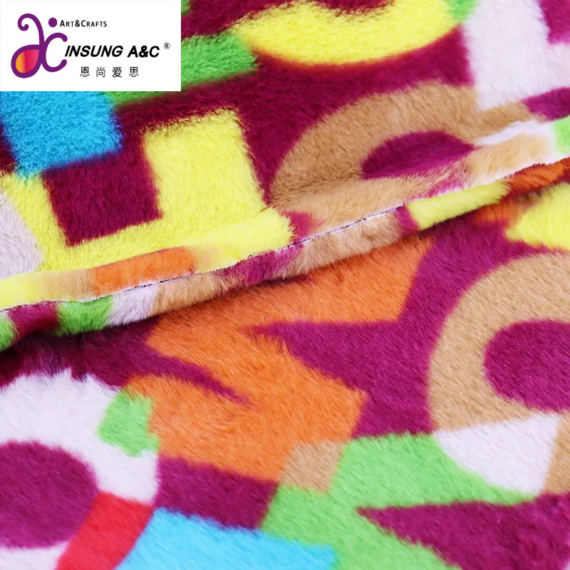 Top Quality Fur Rabbit Fur Fabric Letter Printing  Polyester Plush Fabric For Coat Material