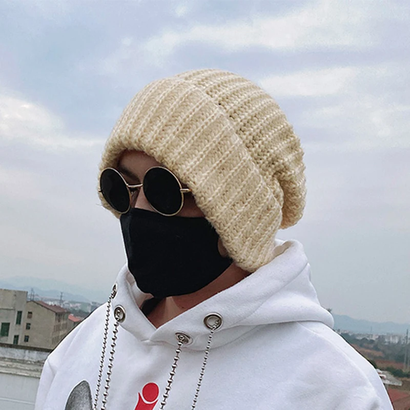 private label big size baggy bennie hat chunky cable knit slouchy beanies winter hats cap for men