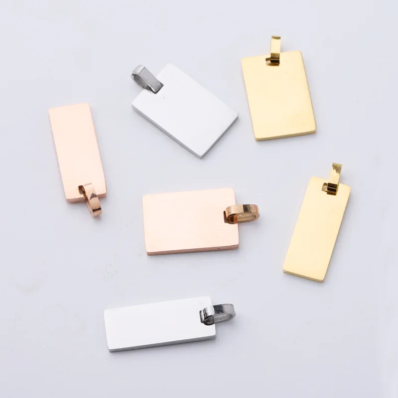 Trendy Accessories Custom Logo Blanks Charm Jewelry Square Tags Stainless Steel 14K Gold Pendant Charms for Necklace Making