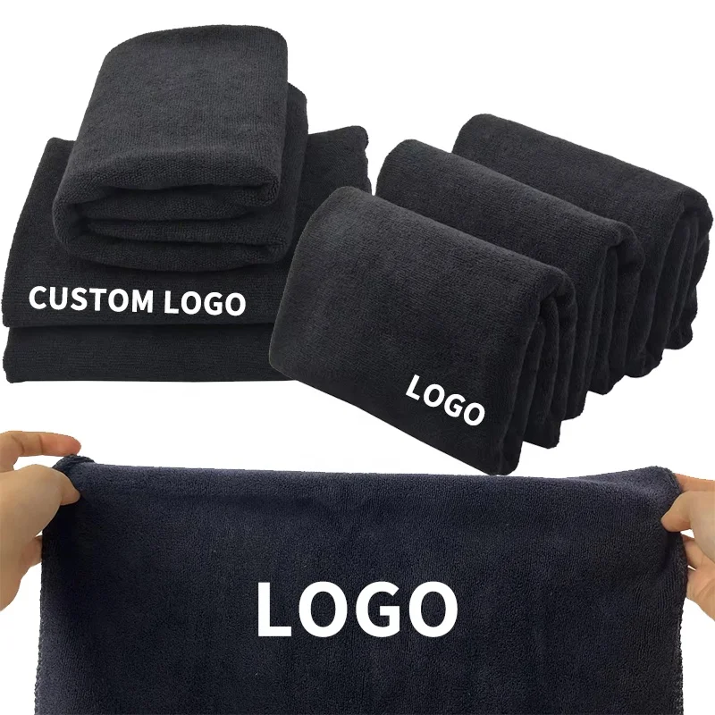 400gsm Microfiber Black Color Sports Towels Gym Towel With Logo 40*80cm 400gsm Dry hair warp towel for salon
