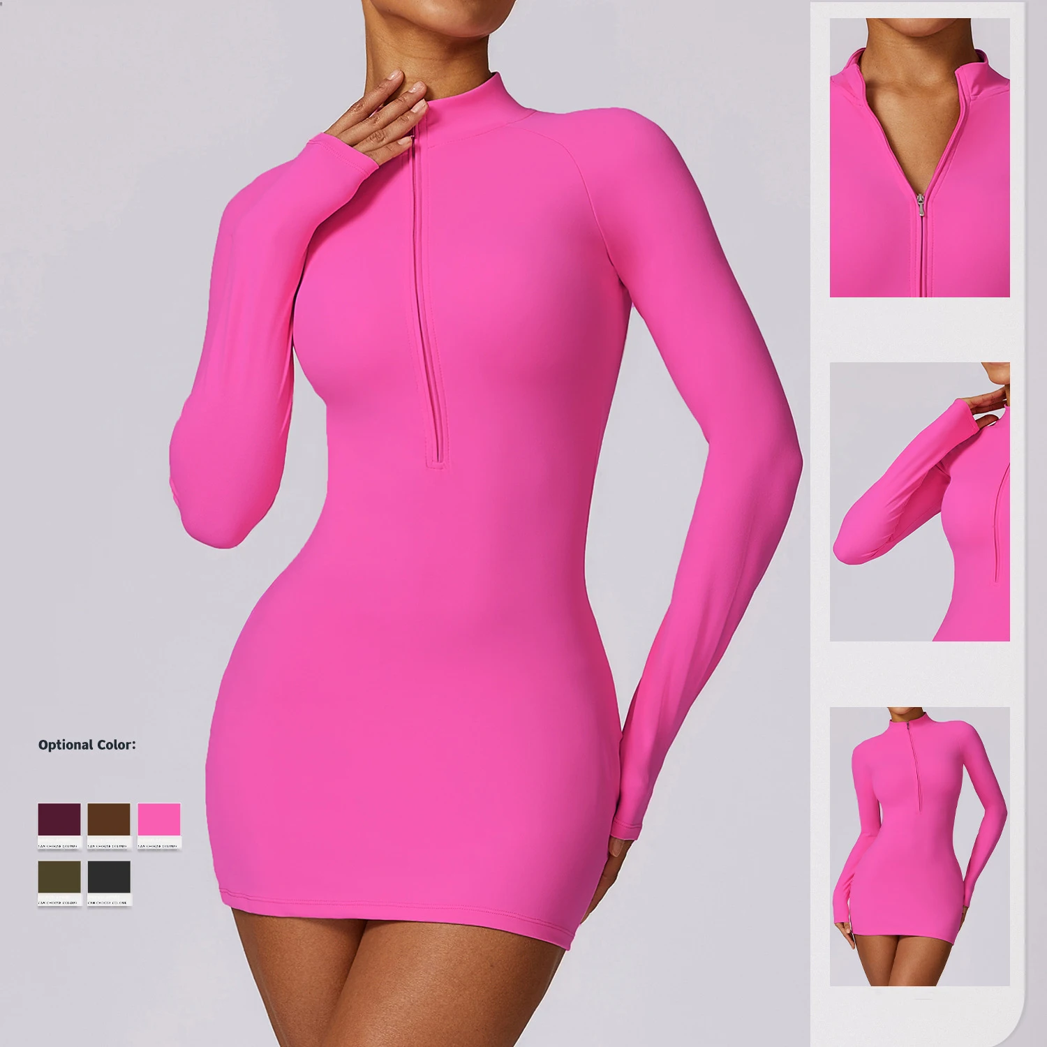 PASUXI 2024 Custom Half Zipper Casual Skirt Jumpsuits for Ladies One Piece Dress Seamless Fitness Workout Yoga Tight Jumpsuit