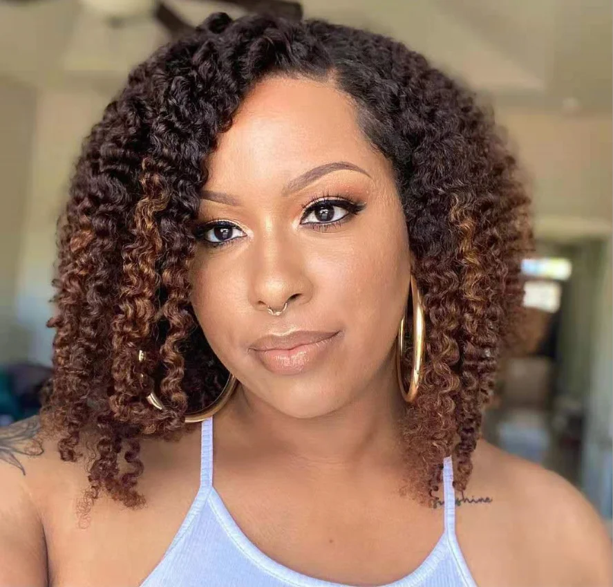Kbeth Human Hair Wig for Black Women Natural Kinky Curly Super Chic Realistic Appearance Brown Ombre Lace Frontal Wigs Vendors