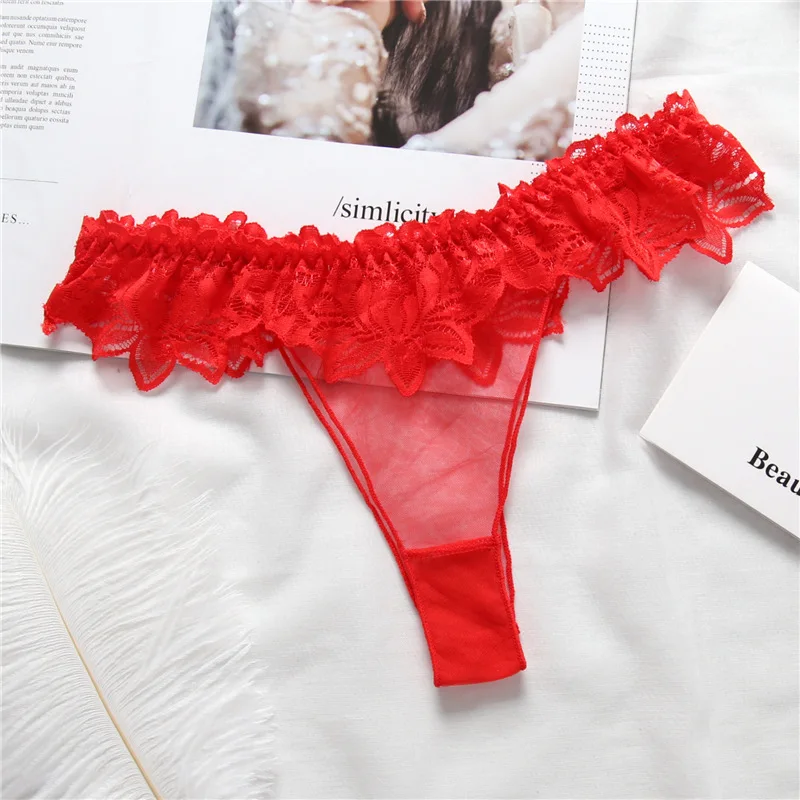 Factory Wholesales Low Waist Sexy transparency seamless Women Panties Sexy Lace flower perspective Thong Panties