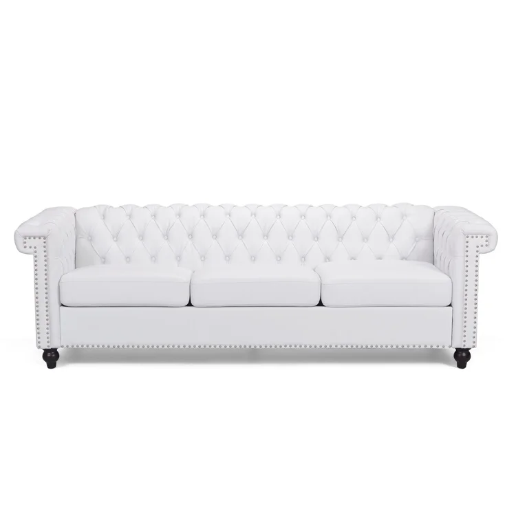 Free shipping within the U.S. living room mid-century modern sofa tufted leather sofa 3 seater